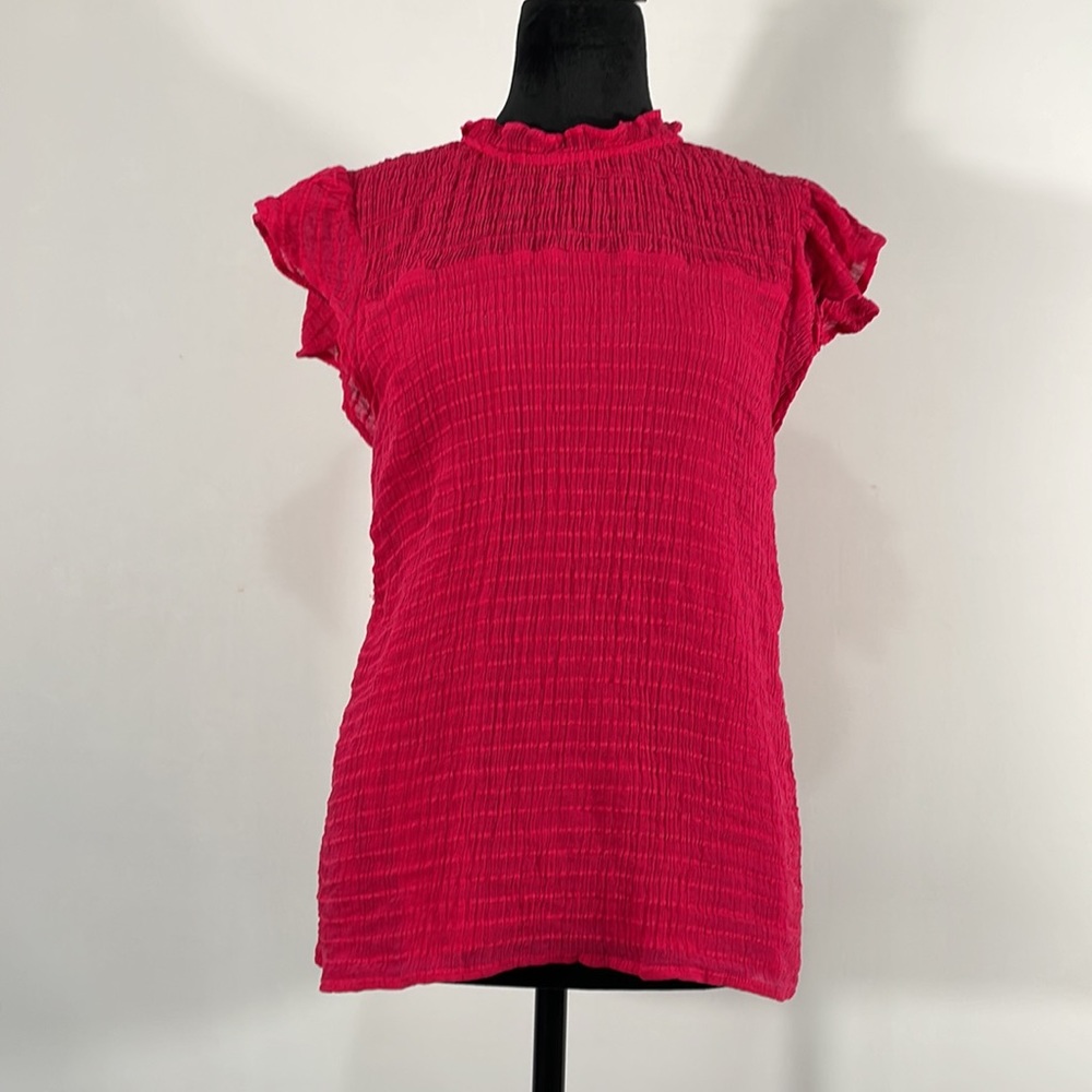 Cece women’s Hot Pink,Red,Ruffle flutter shirt, sleeveless,Mock neck, Size Large - Picture 12 of 12